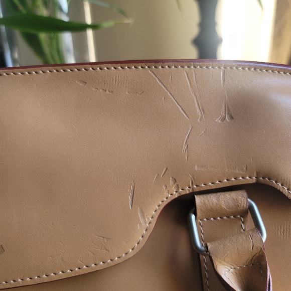 Lodis Audrey Leather Briefcase Shoulder bag Tan with red - Picture 3 of 16